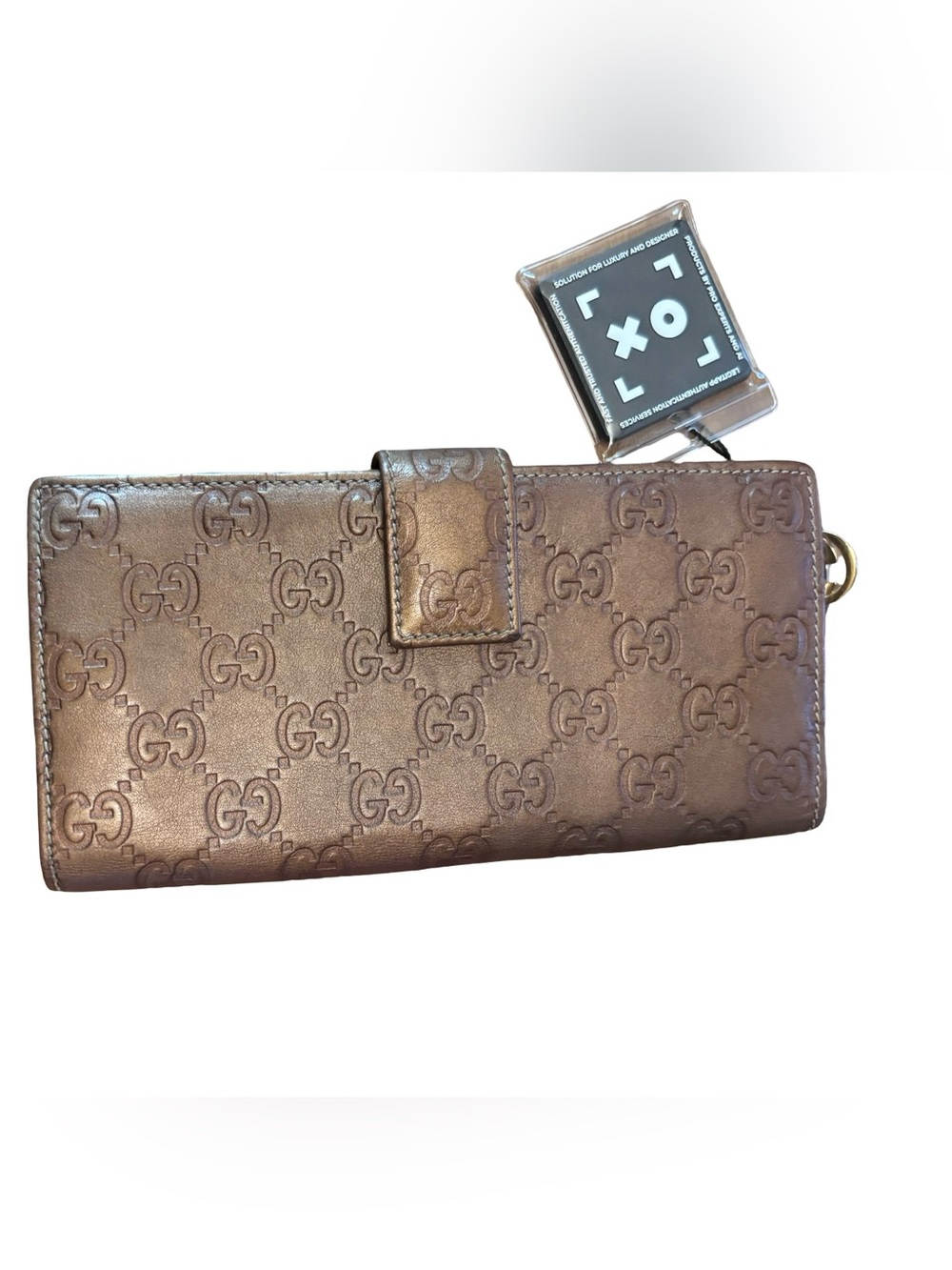 Authentic Gucci Guccissima Continental Wallet- Metallic Bronze Leather w/COA